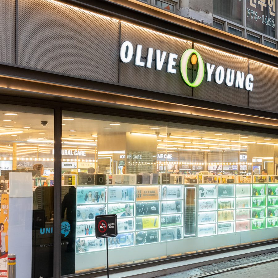 Exterior of Olive Young in Seoul.